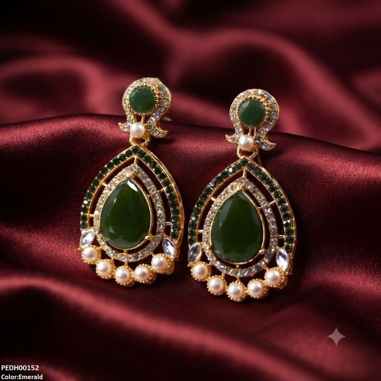 PEDH00152 FRN Round Pearl Tear Drop Earring - PEDH
