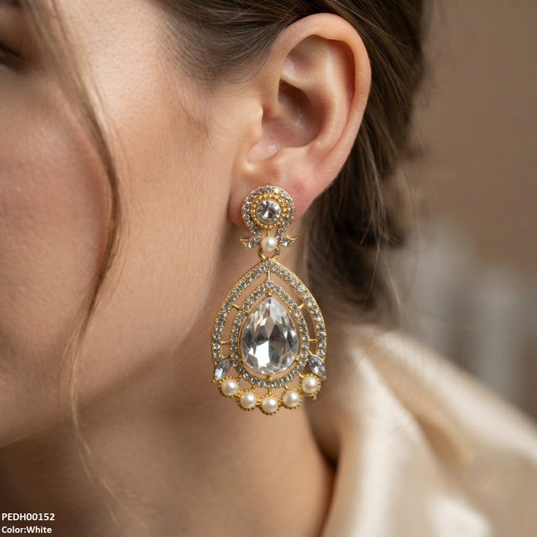 PEDH00152 FRN Round Pearl Tear Drop Earring - PEDH