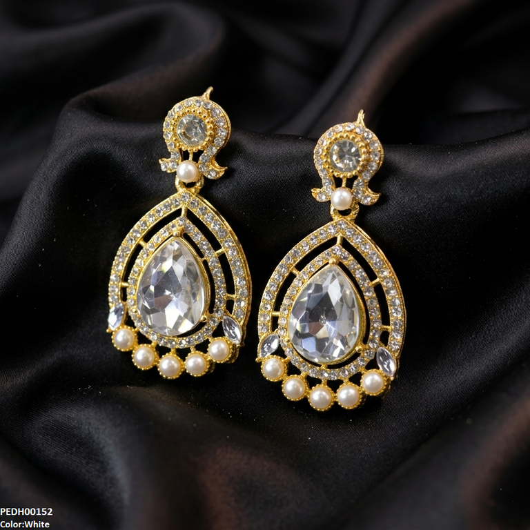 PEDH00152 FRN Round Pearl Tear Drop Earring - PEDH