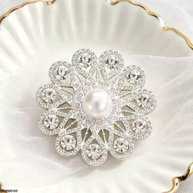 BRHH00105 XST Pearl Round Flower Zircon Broach - BRHH