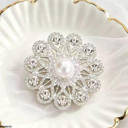 BRHH00105 XST Pearl Round Flower Zircon Broach - BRHH