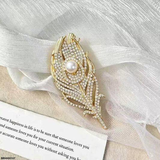BRHH00107 XST Feather Pearl Zircon Broach - BRHH