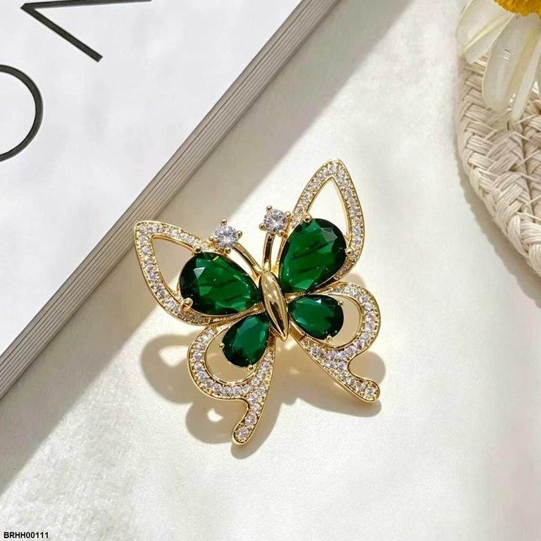 BRHH00111 XST Emerald Stone Butterfly Zircon Broach - BRHH