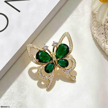 BRHH00111 XST Emerald Stone Butterfly Zircon Broach - BRHH
