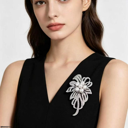 BRHH00113 XST Ribbon Pearl Zircon Broach - BRHH