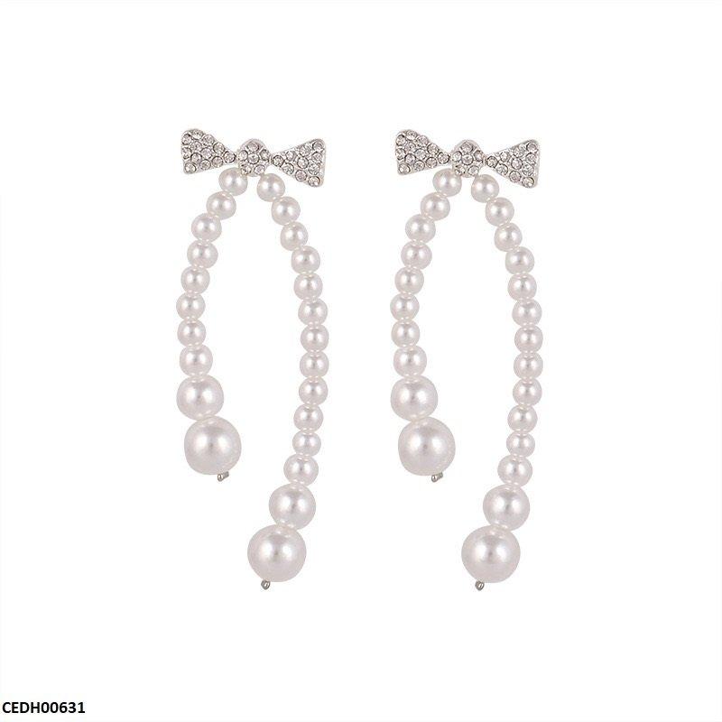 CEDH00631 YQG Bow With Pearl Chain Drop - CEDH