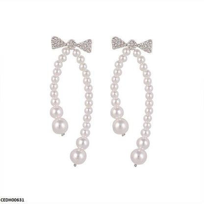 CEDH00631 YQG Bow With Pearl Chain Drop - CEDH