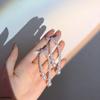 CEDH00631 YQG Bow With Pearl Chain Drop - CEDH