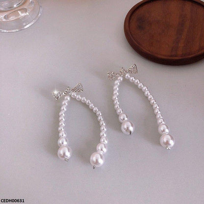 CEDH00631 YQG Bow With Pearl Chain Drop - CEDH