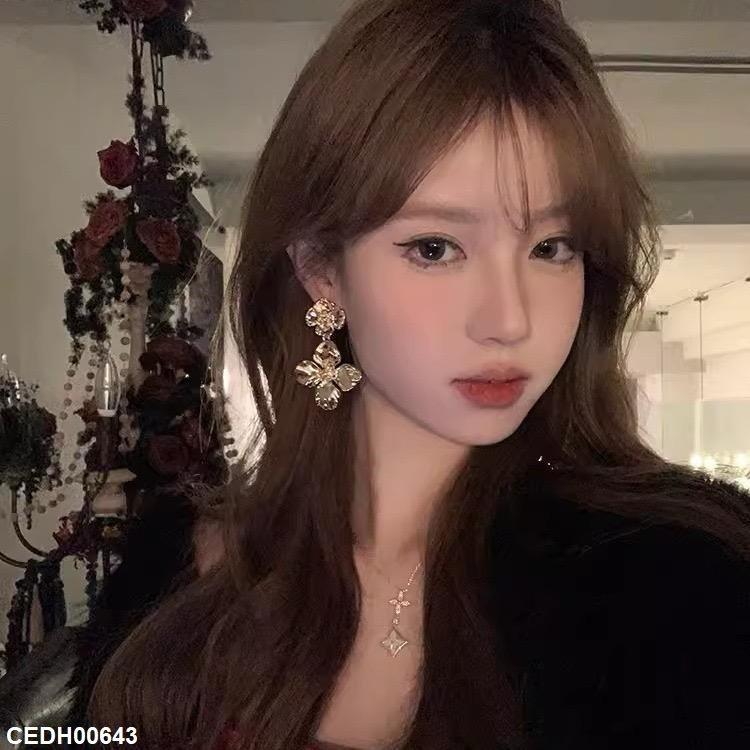 CEDH00643 HJF Double Flower Drop Earrings - CEDH