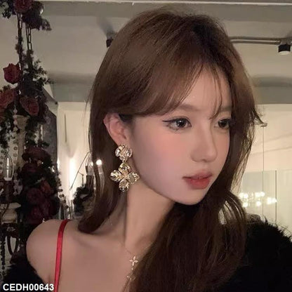 CEDH00643 HJF Double Flower Drop Earrings - CEDH