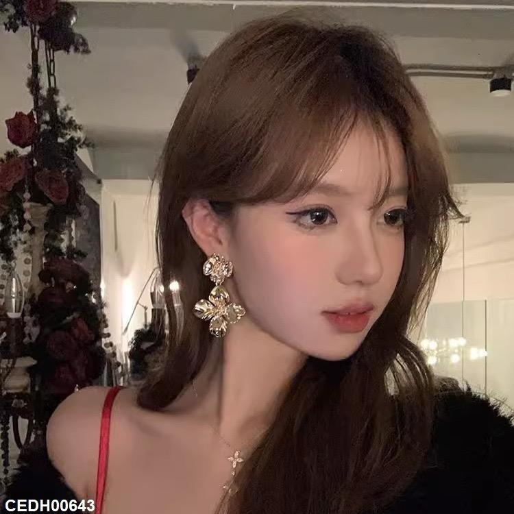 CEDH00643 HJF Double Flower Drop Earrings - CEDH