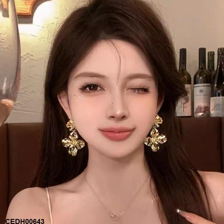 CEDH00643 HJF Double Flower Drop Earrings - CEDH