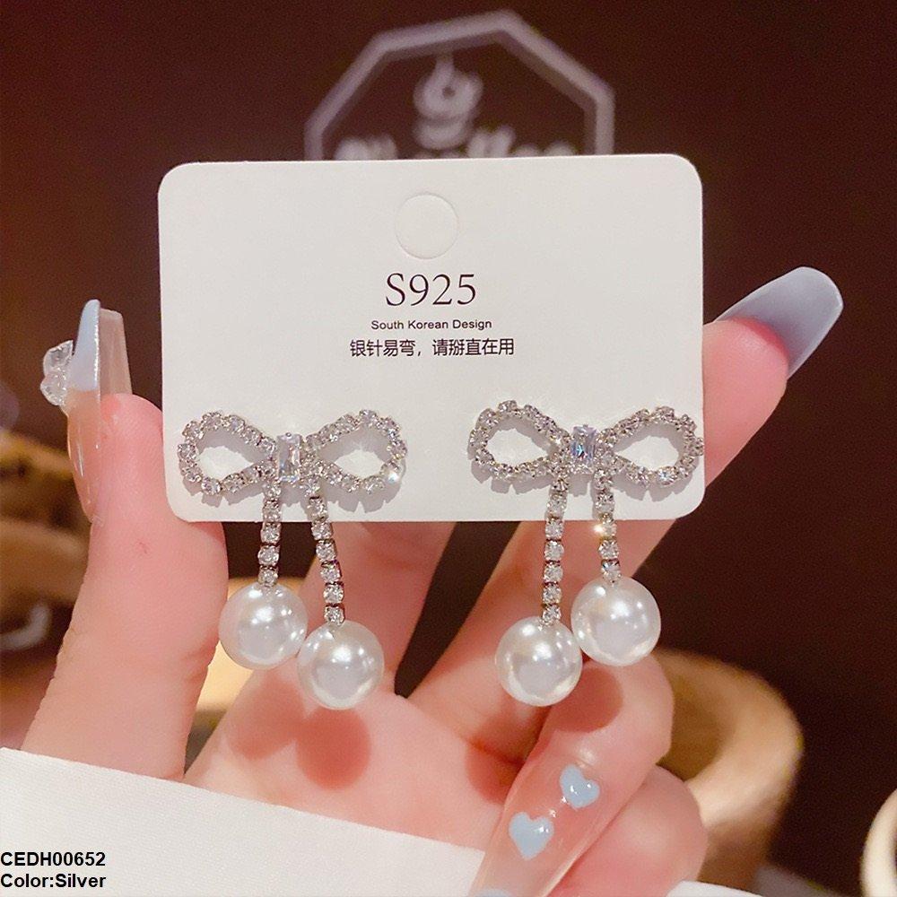 CEDH00652 DDJ Bow Pearl Drop Earrings - CEDH