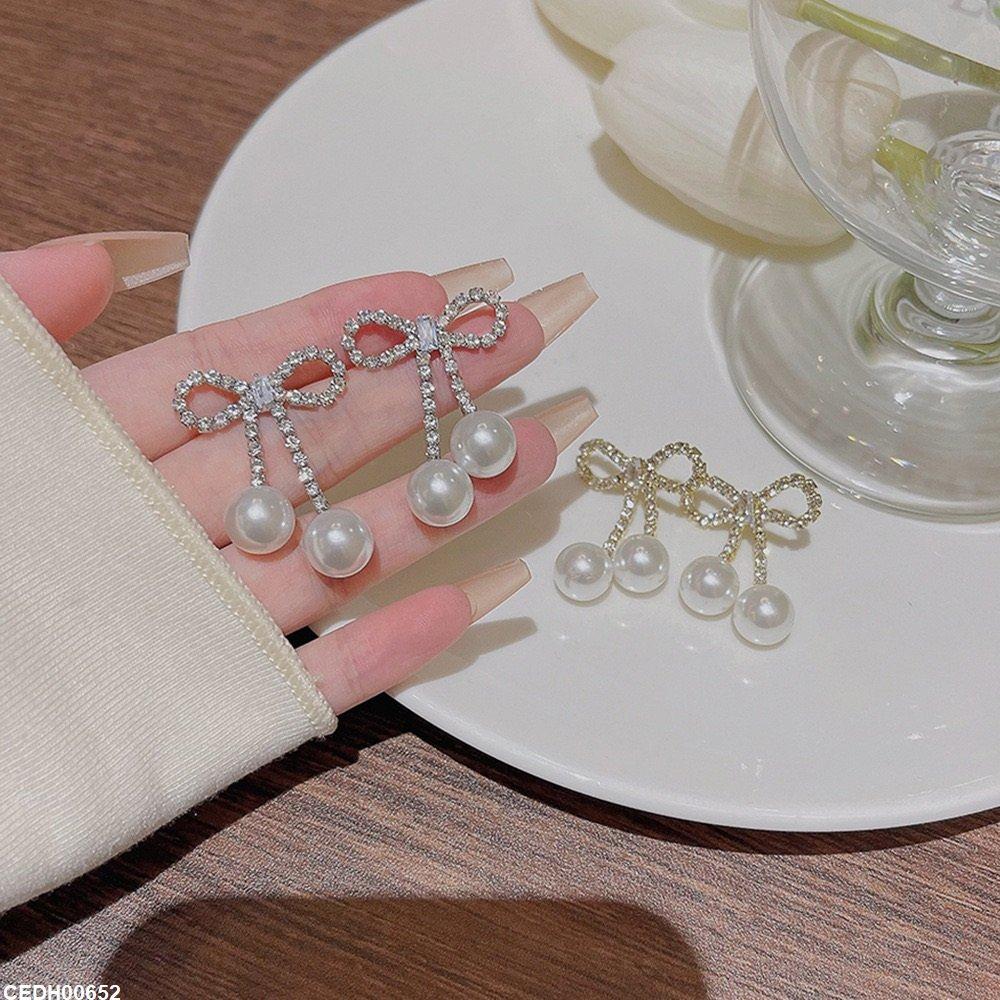 CEDH00652 DDJ Bow Pearl Drop Earrings - CEDH