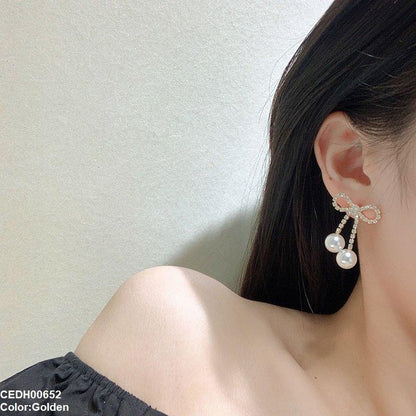 CEDH00652 DDJ Bow Pearl Drop Earrings - CEDH