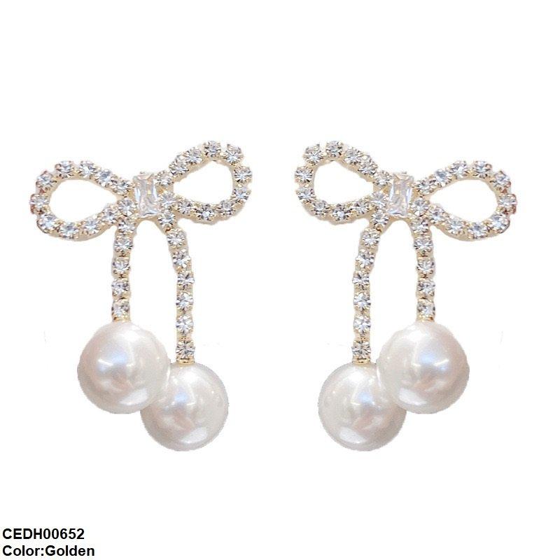 CEDH00652 DDJ Bow Pearl Drop Earrings - CEDH