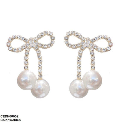 CEDH00652 DDJ Bow Pearl Drop Earrings - CEDH