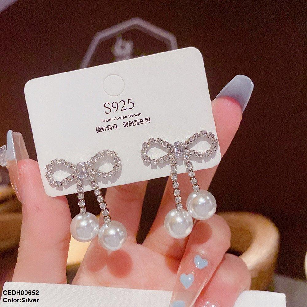 CEDH00652 DDJ Bow Pearl Drop Earrings - CEDH