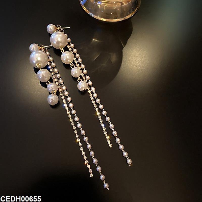 CEDH00655 ZHL  Pearl Layerad Drop Earrings - CEDH