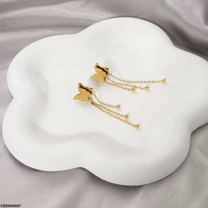 CEDH00667 DGF Double Butterfly Chain Drop Earrings - CEDH
