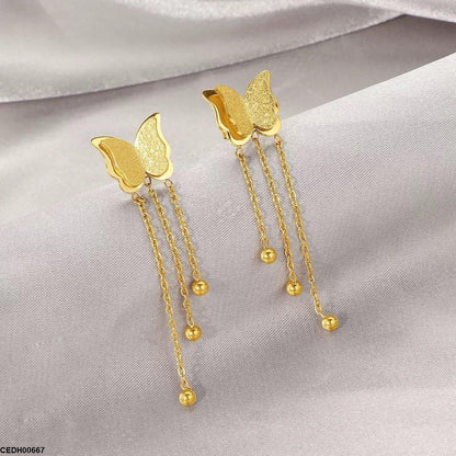 CEDH00667 DGF Double Butterfly Chain Drop Earrings - CEDH