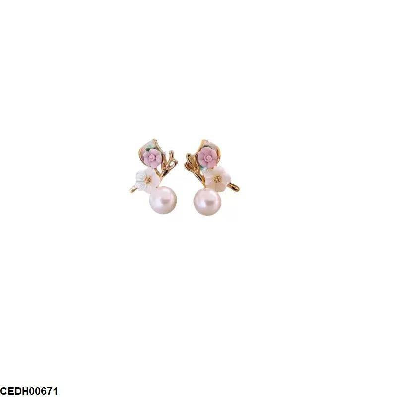 CEDH00671 ZHL Flower Pearl Drop Earrings  - CEDH