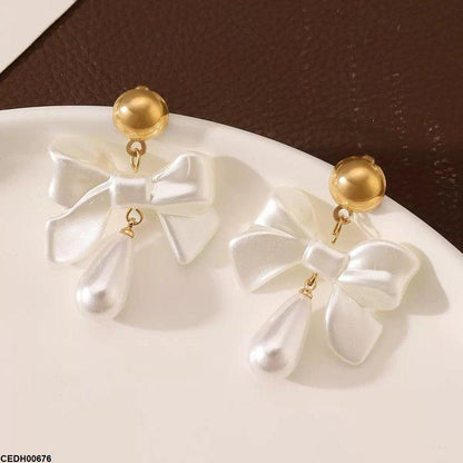 CEDH00676 LSH Bow Pearl Drop Earrings - CEDH
