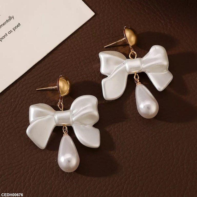 CEDH00676 LSH Bow Pearl Drop Earrings - CEDH