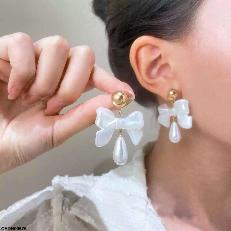 CEDH00676 LSH Bow Pearl Drop Earrings - CEDH