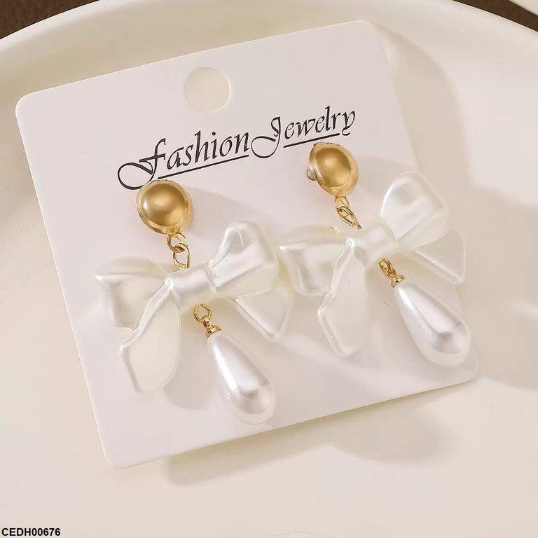 CEDH00676 LSH Bow Pearl Drop Earrings - CEDH