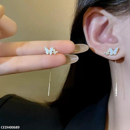 CEDH00689 YHC Double Butterfly Tassel Drop Earrings - CEDH