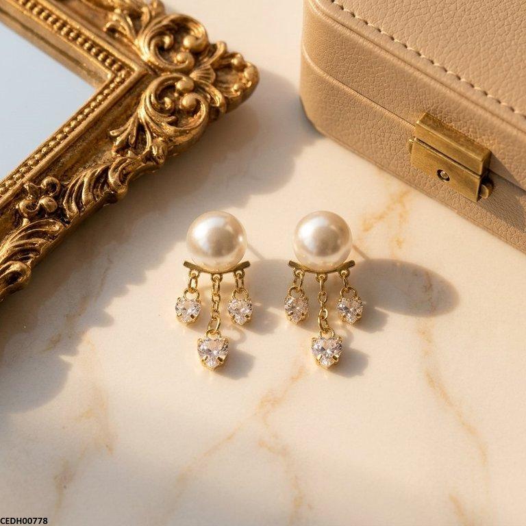 CEDH00778 ZCD Round Pearl Heart Drop Earrings - CEDH