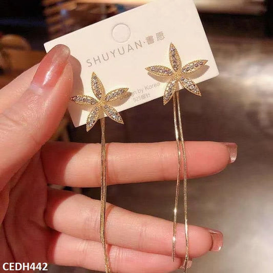 CEDH442 BTO Flower Curb Drop Earrings Pair