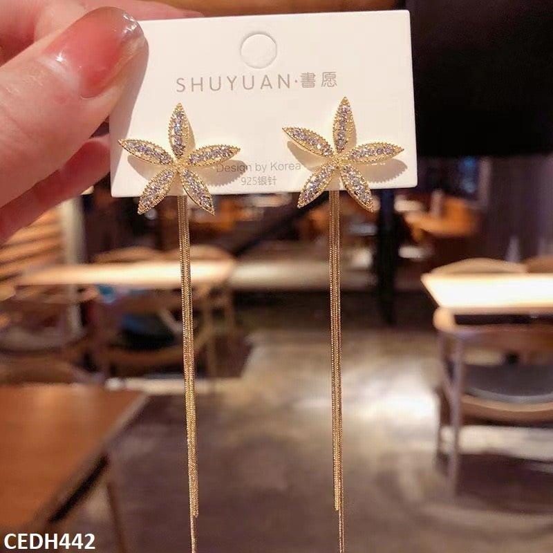 CEDH442 BTO Flower Curb Drop Earrings Pair