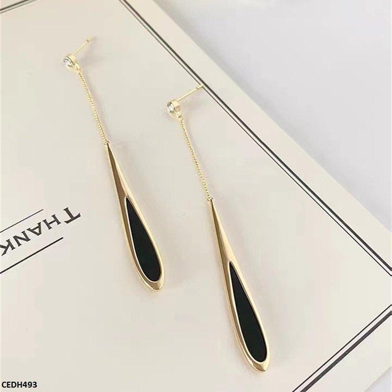 CEDH493 XST Black Tassel Drop Earrings