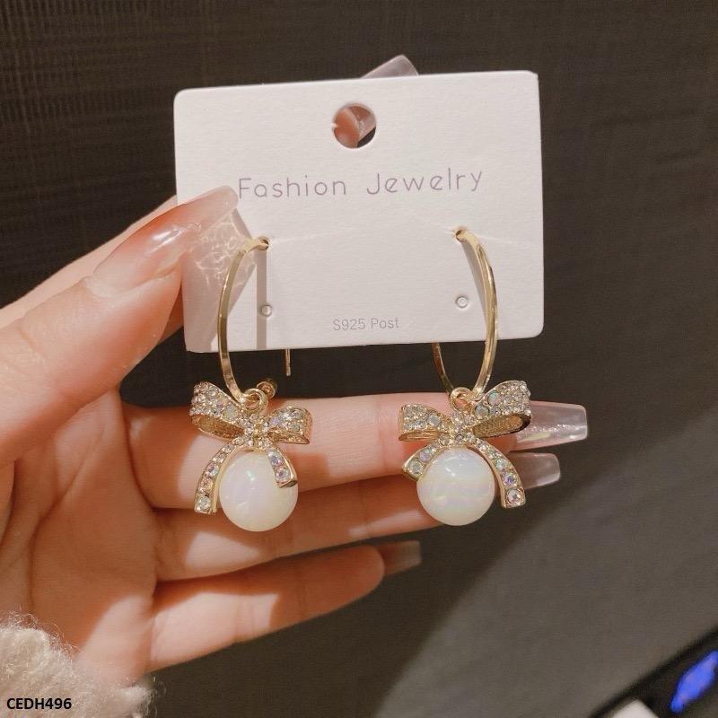 CEDH496 ZHL Bow Pearl Drop Earrings