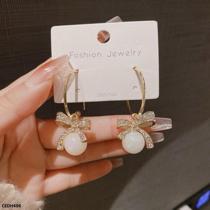 CEDH496 ZHL Bow Pearl Drop Earrings
