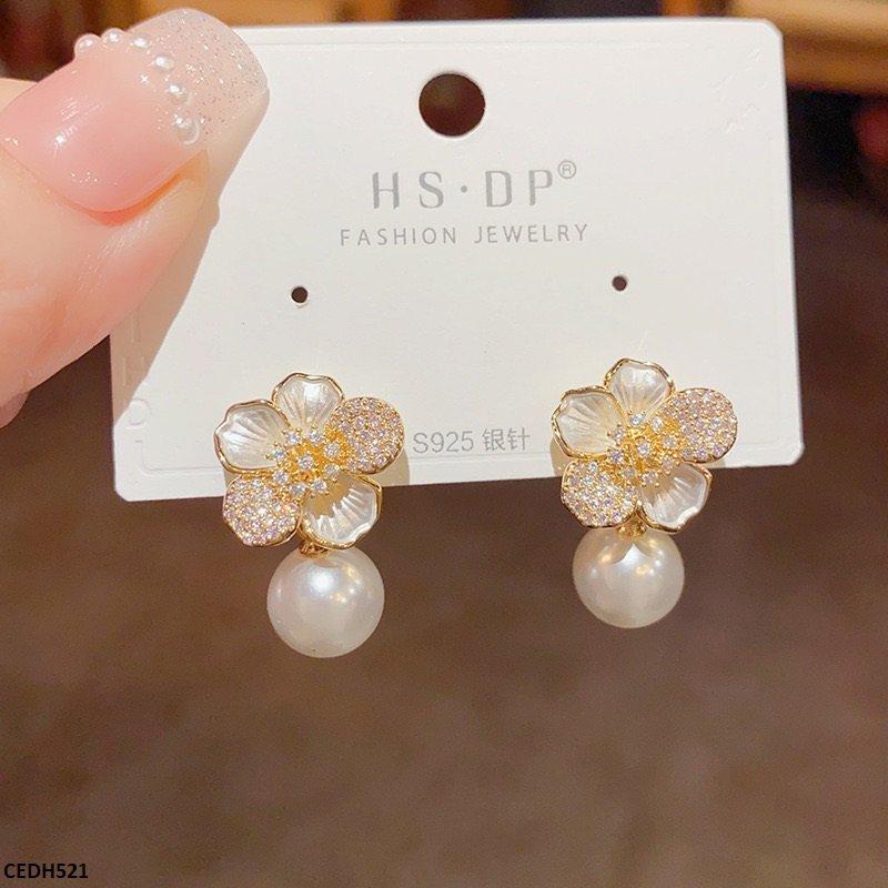 CEDH522 LSH Flower Pearl Drop Earrings