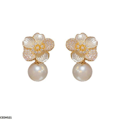 CEDH522 LSH Flower Pearl Drop Earrings