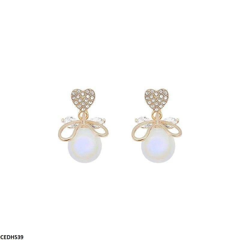 CEDH539 YHC Heart/Pearl Drop Earrings