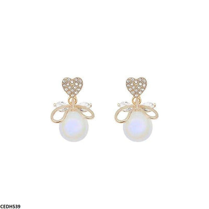 CEDH539 YHC Heart/Pearl Drop Earrings