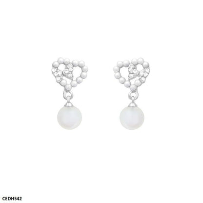 CEDH542 DDJ Heart/Pearl Drop Earrings