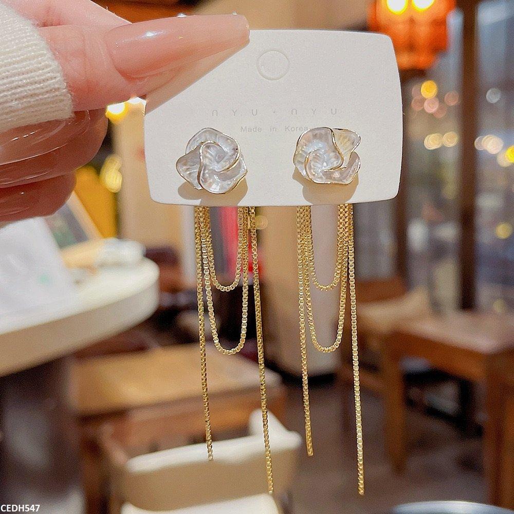 CEDH547 DDJ Flower Chain Drop Earrings