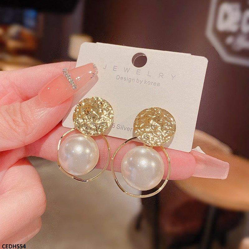 CEDH554 HJF Round Pearl Drop Earrings
