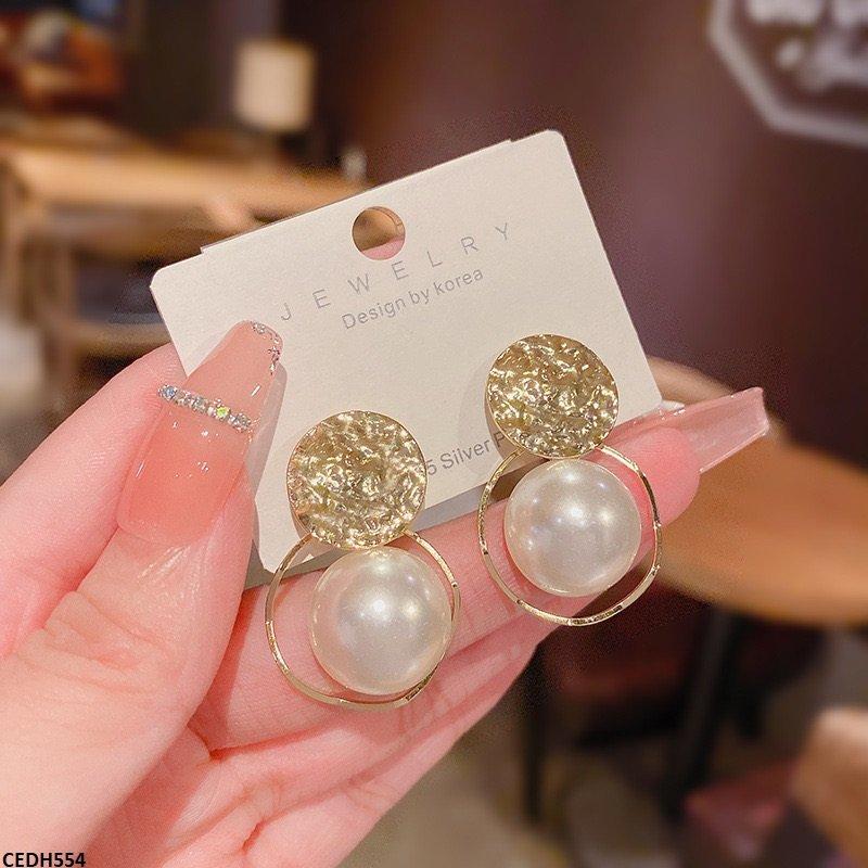 CEDH554 HJF Round Pearl Drop Earrings