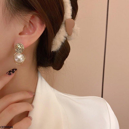 CEDH554 HJF Round Pearl Drop Earrings