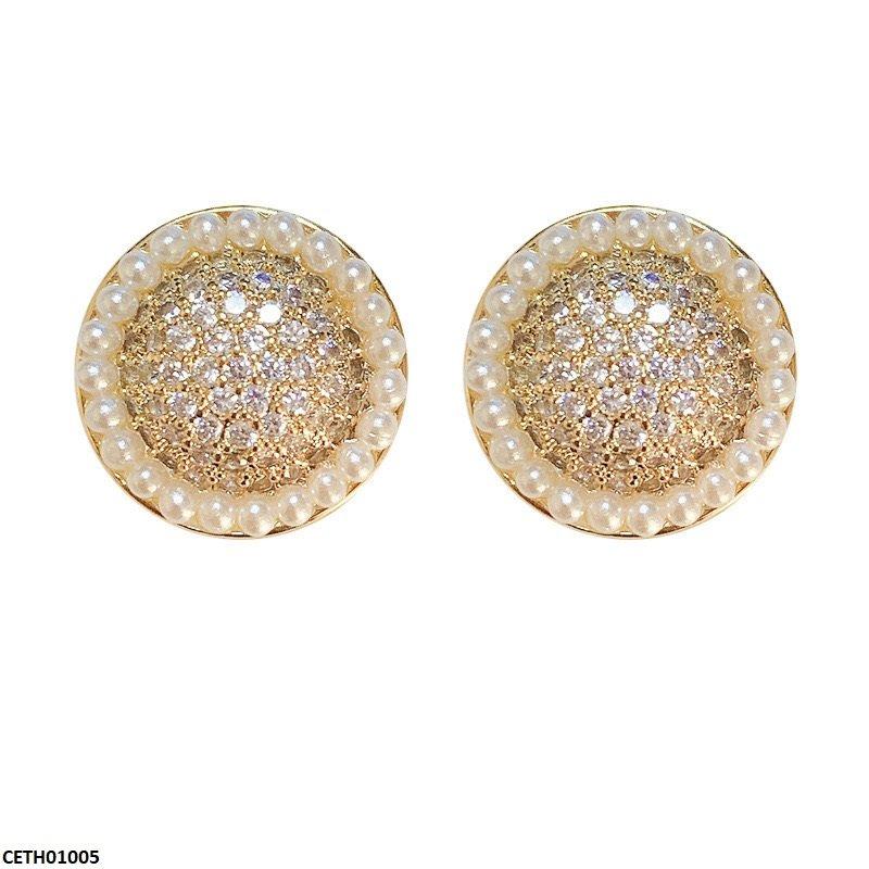 CETH01005 YQG Round Pearl Stud Tops Pair - CETH