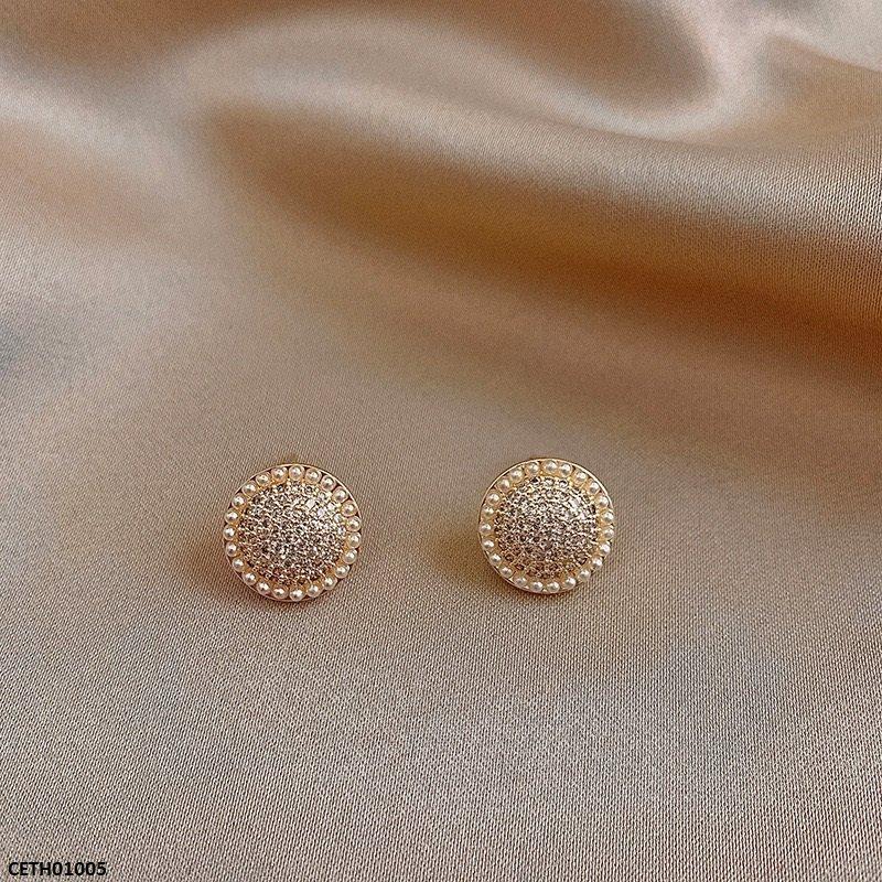 CETH01005 YQG Round Pearl Stud Tops Pair - CETH