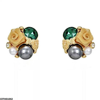 CETH01042 LSH Round/Oval Pearl Flower Tops Pair - CETH